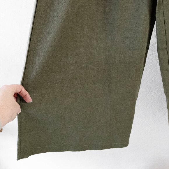 Gihuo Green Linen Blend Culottes Pants Size XL Wide Leg Palazzo Pockets - Picture 5 of 7